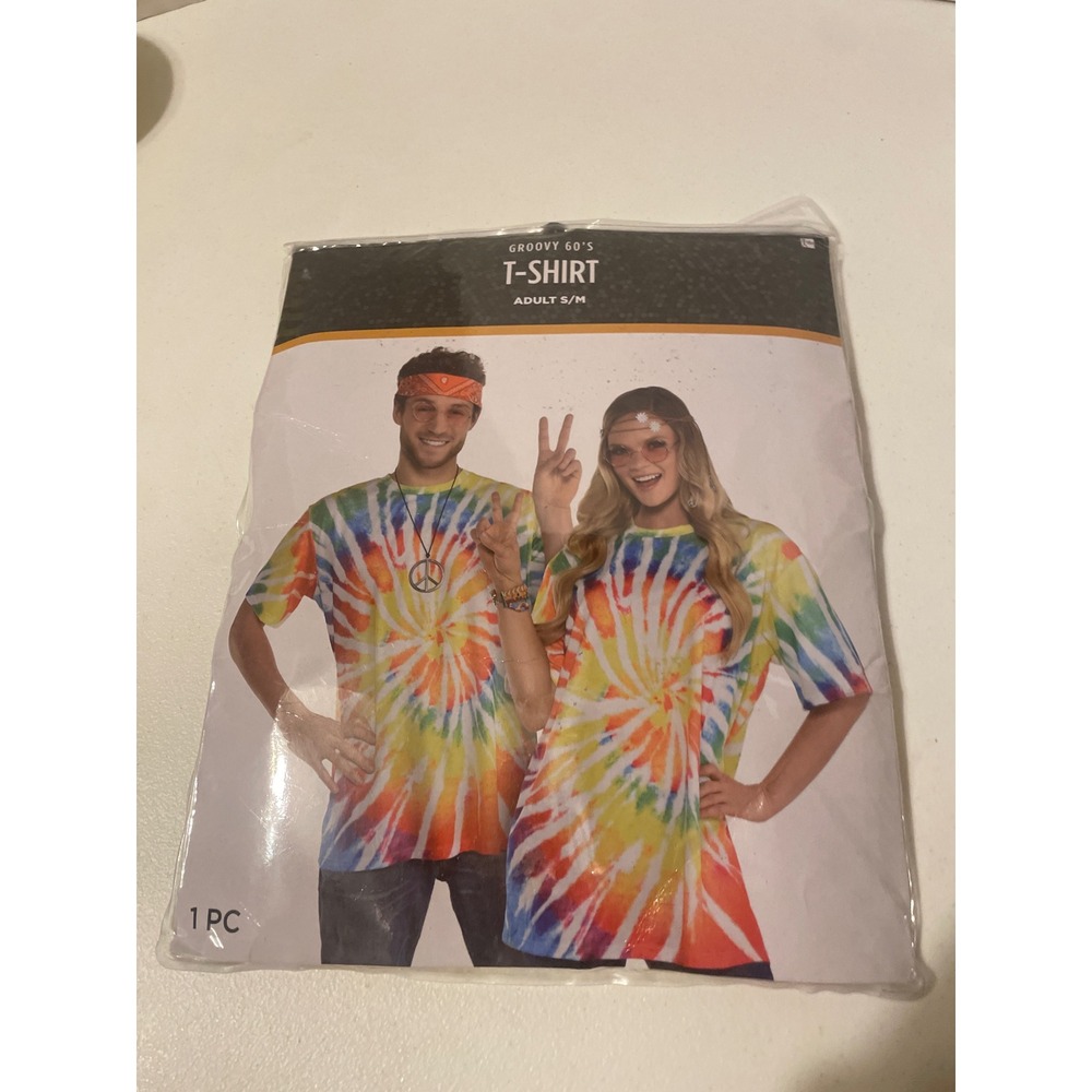 Suit Yourself Groovy 60s Tie Dye T-Shirt Adult S/M Rainbow Spiral Costume Top
